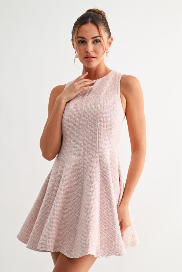 Women's Naley Tweed Fit 'N Flare Mini Dress - Pink In Size Large - Rose Pink