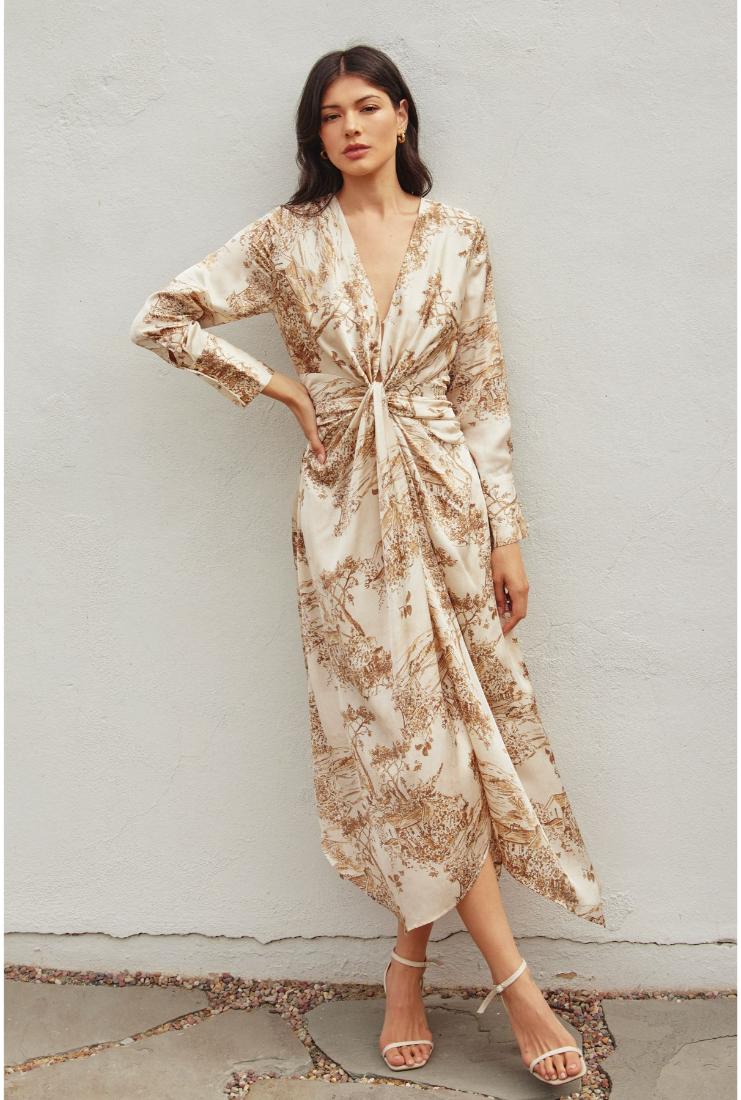 Priya Long Sleeve Vintage Print Satin Maxi – Pippa & Pearl