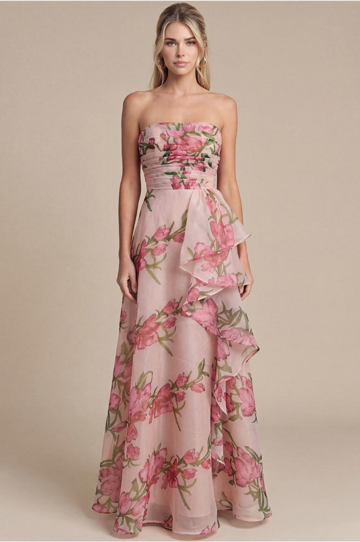 floral organza maxi dress Wedding dress Satin and silk organza maxi dress with a voluminous flower RASARIO Online Boutique 44 (FR) / White
