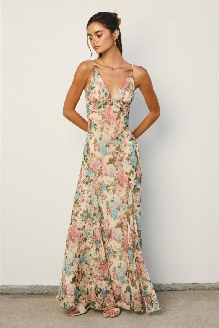 godet maxi dress Women's Delaney Floral Godet Maxi Dress In Size Medium - Florals