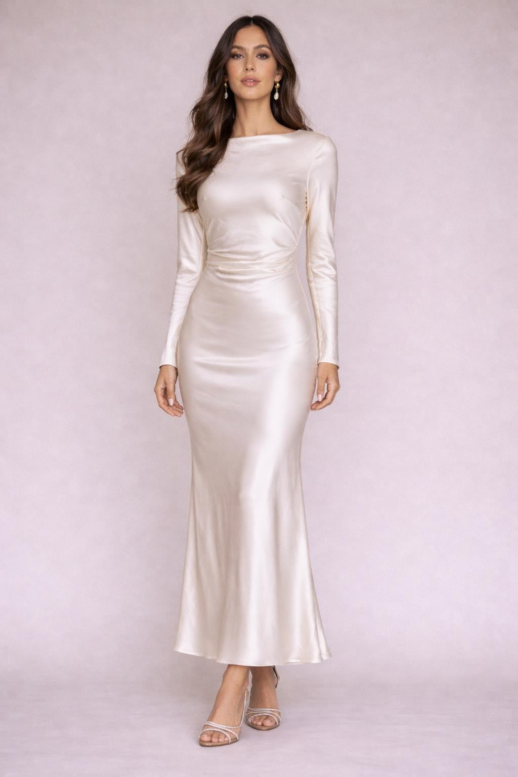 ivory satin cowl neck dress Ivory Satin Maxi Dress - Backless Maxi Dress - Cowl Neck Gown
