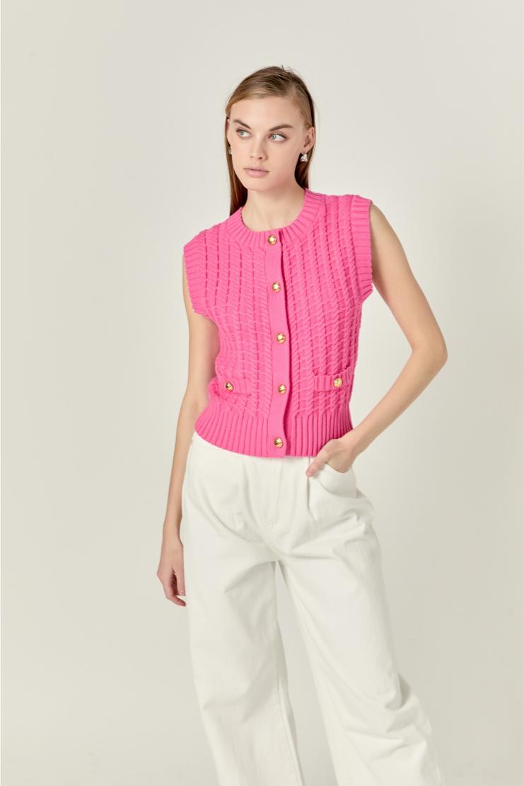 Elle Textured Knit Button-Up Vest - Hot Pink – Pippa & Pearl