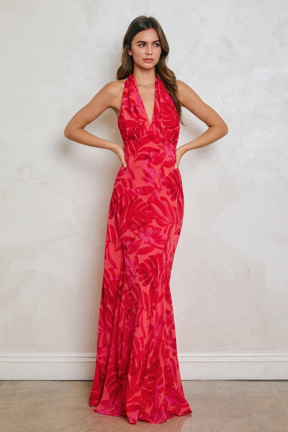 rihanna maxi dress Women's Tropical Print Halter Godet - Red In Size Large - Polyester group_ME0130 Elegant Wine Red Velvet Size:AUST 9.5/US Men's 10.5 combining architectural precision with