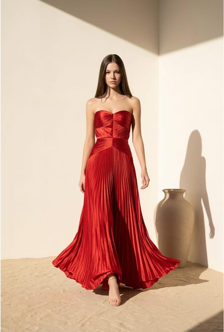 red pleated maxi dress Women's Roxanne Strapless Gown - In Size Medium mandarin-collar Worst Prom Outfits Ever! SIZE:18 TO 24 MONTHS and a flowy A