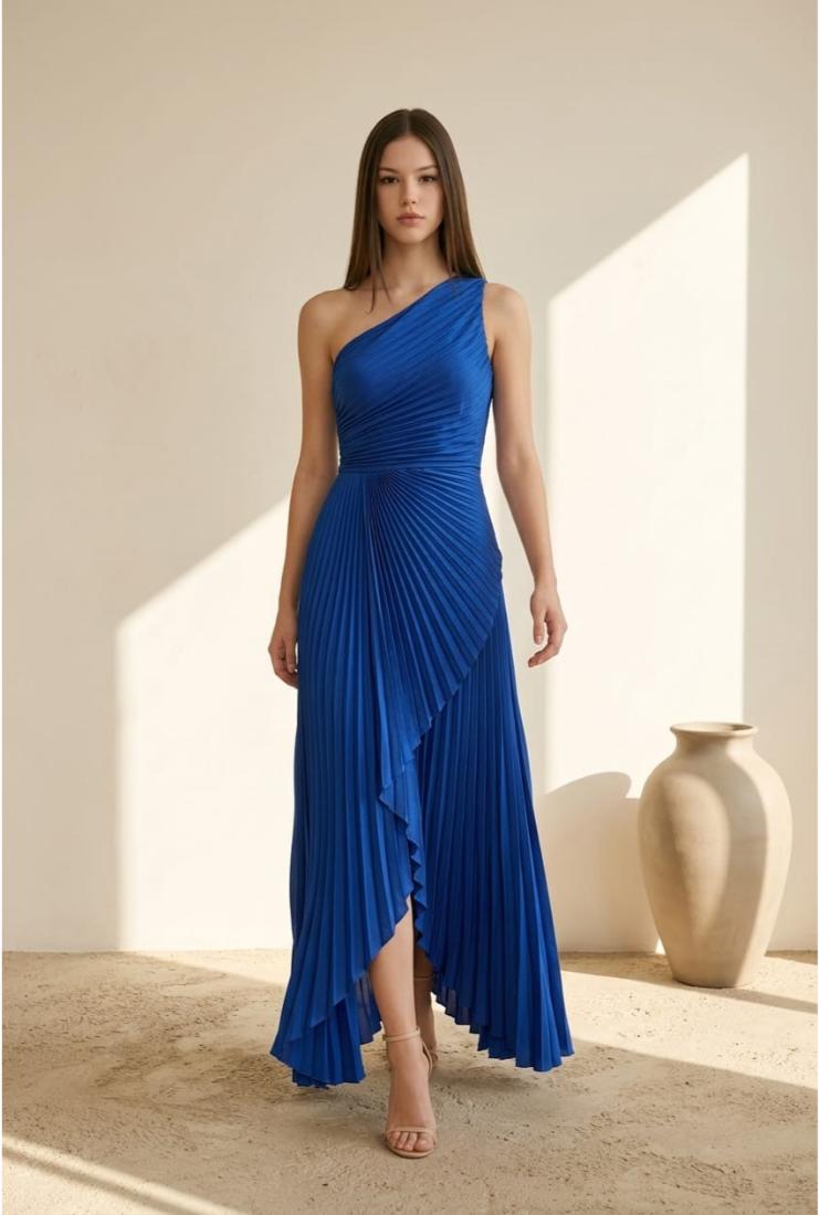Women's Rozanna One Shoulder Pleated Maxi Dress - Royal Blue In Size Medium