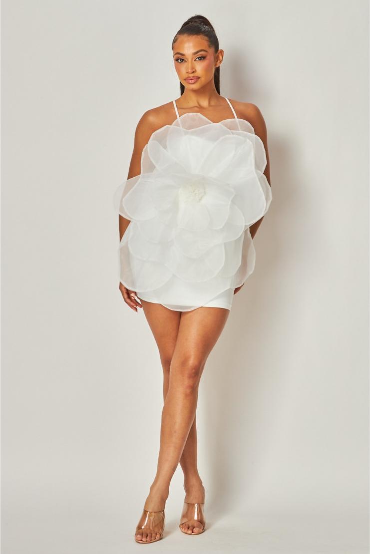Women's Madeline 3D Organza Flower Mini Dress - White in Size Large - Pippa & Pearl Women's Madeline 3D Organza Flower Mini Dress - White in Size Large - Pippa & Pearl
