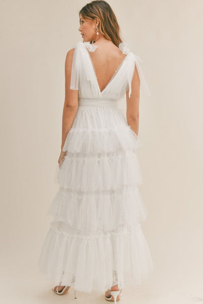 White Tulle Gown - Tulle Tiered Maxi Dress - White Strapless Gown