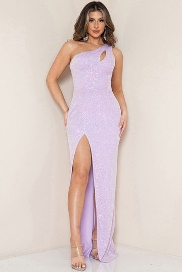 Fiona One Shoulder Sequin Gown - Lilac