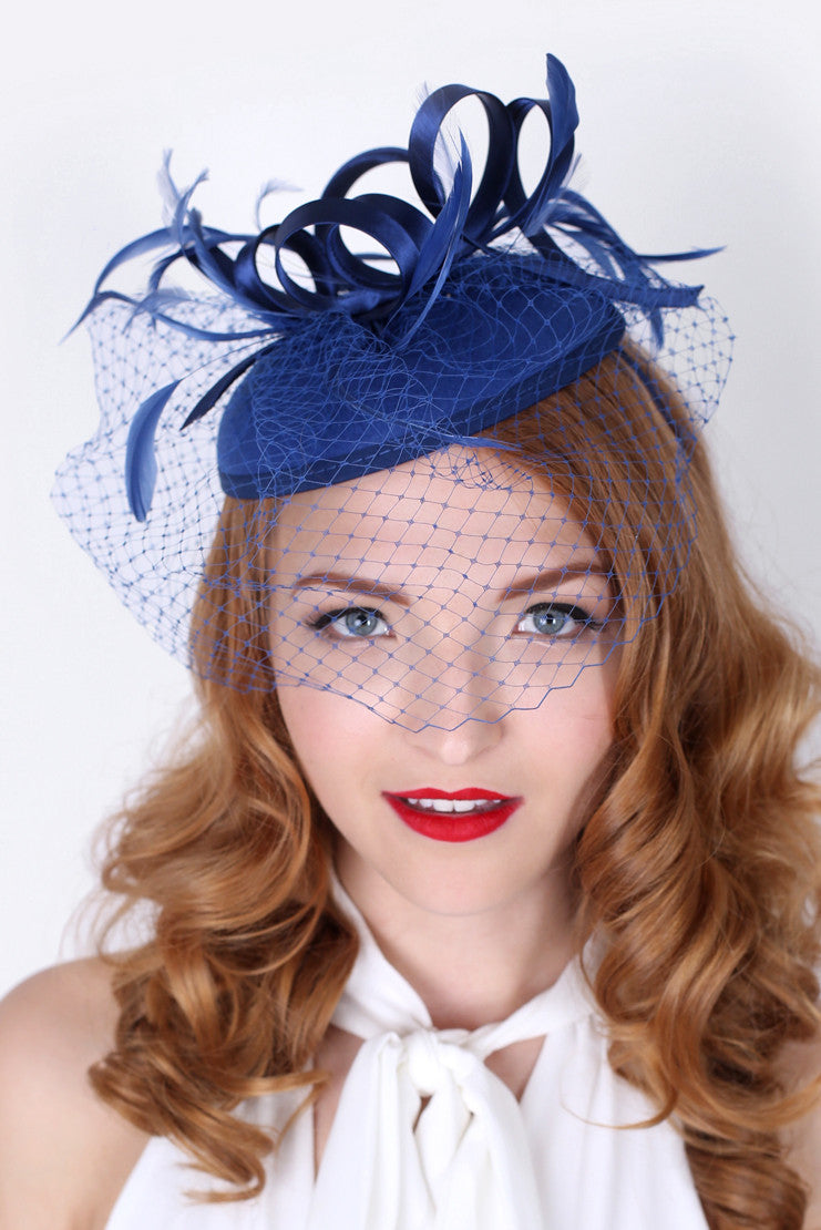 Juliet Felt Fascinator - Navy Blue Hat – Pippa & Pearl display picture 1