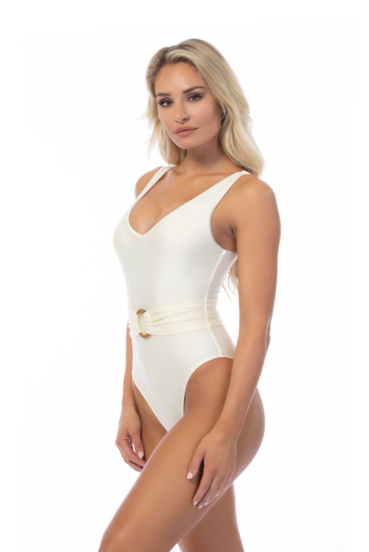 Belted One Piece Swim Suit Pearl - Main Image