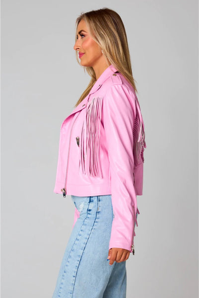 Pink suede fringe jacket new arrivals