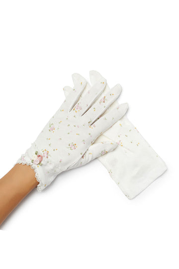 Penelope Vintage Floral Print Gloves - White