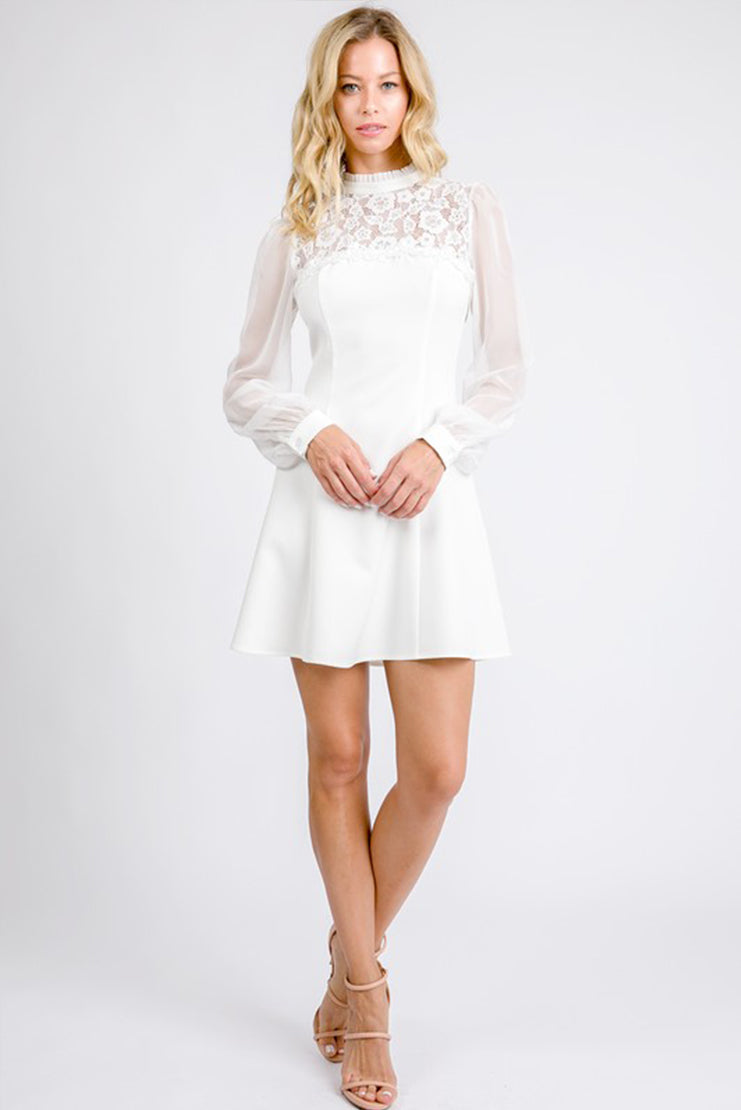 Love At First Dress Lace Fit Flare Dress White