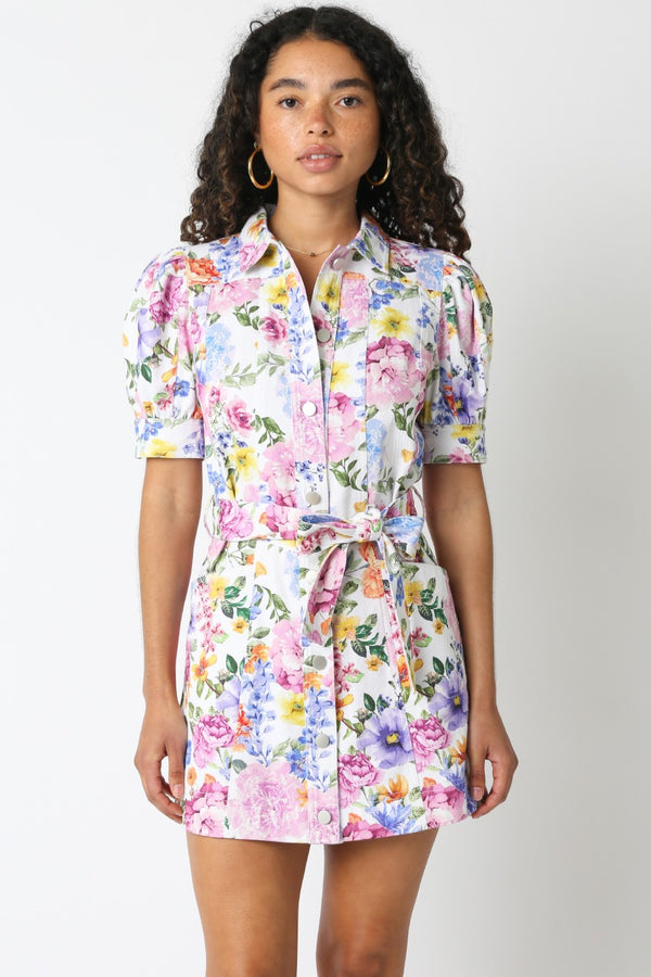 Becky Floral Button Up Denim Mini Dress