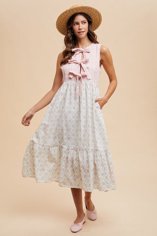 PRE-ORDER ONLY! (ETA is Mid June) Janie Textured Top Mixed Media Midi Dress