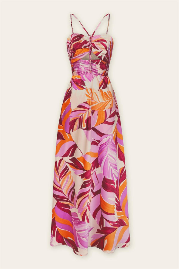 Kai Tropical Palm Print Halter Dress