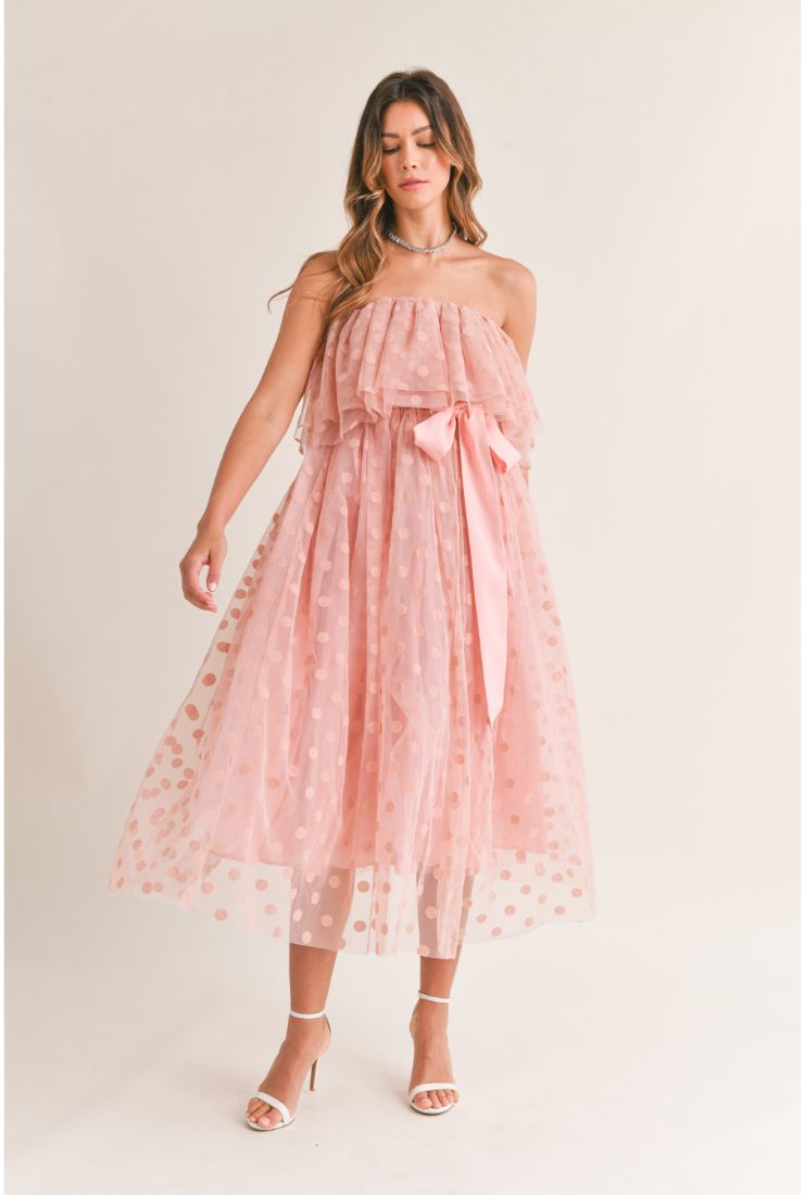 Jessa Polka Dot Tulle Ruffle Midi Dress