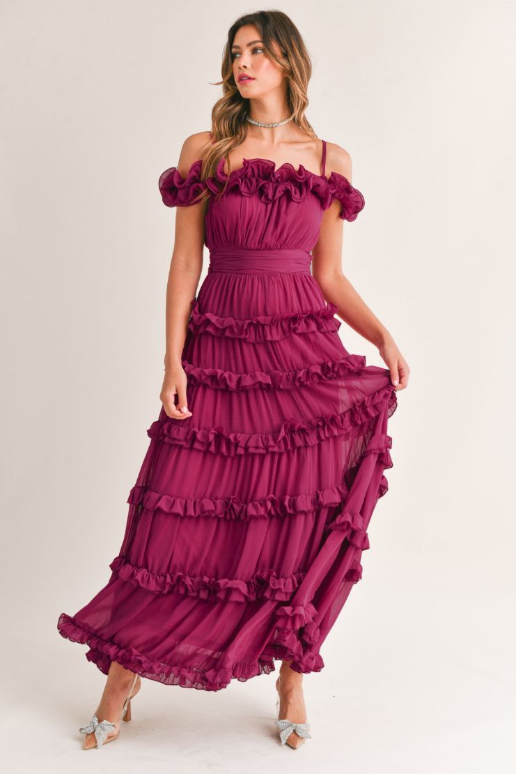 Black Smocked Layered Ruffle Flutter Sleeve Maternity Plus Midi Dress–  PinkBlush