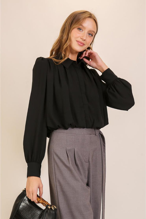 Madeliene Long Sleeve Button Up Blouse - Black