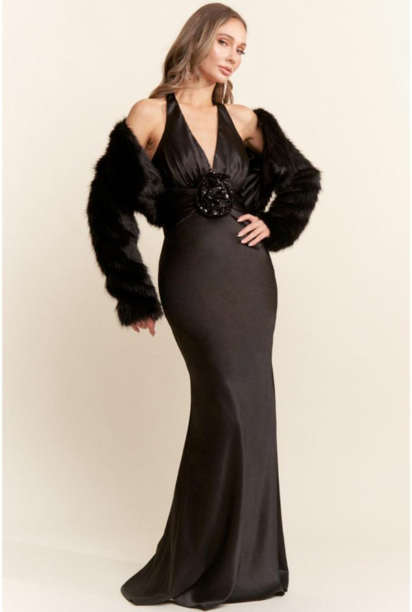 Delilah Elegant Faux Fur Jacket - Black