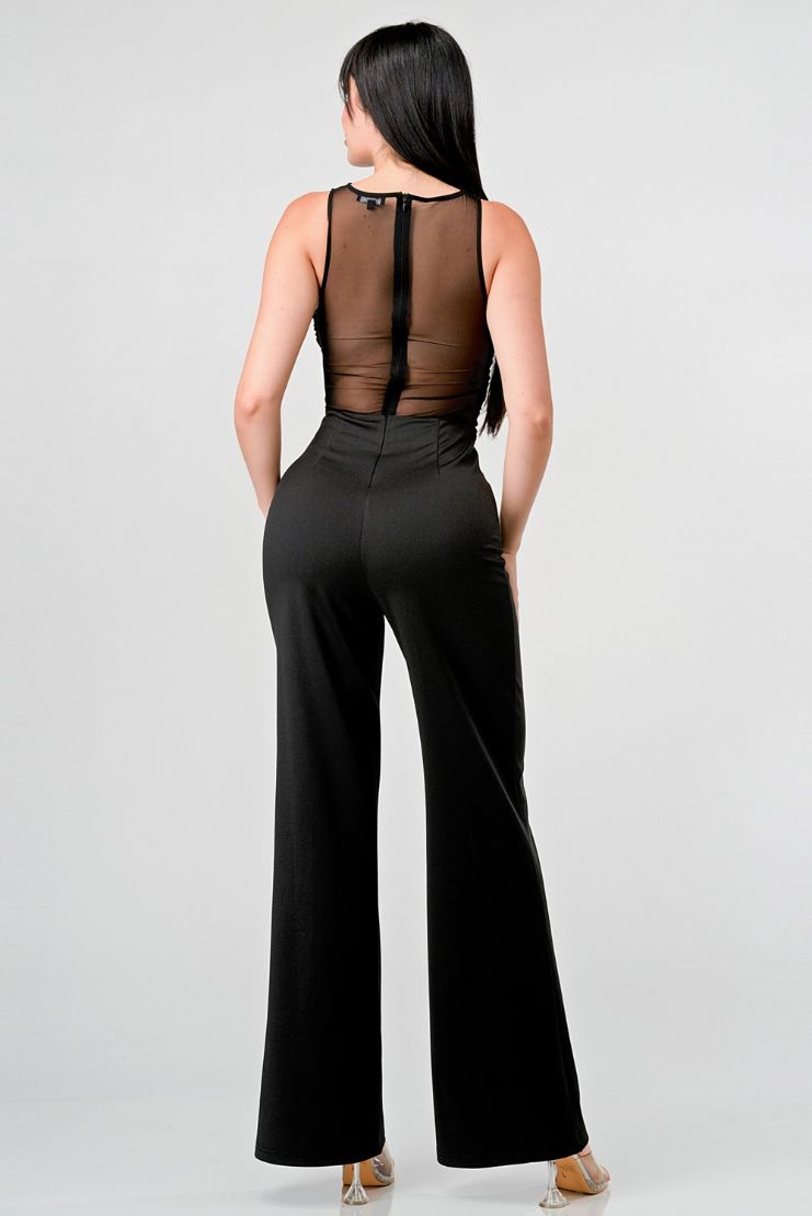 Ryann Sheer Ruched Bodice Black Jumpsuit