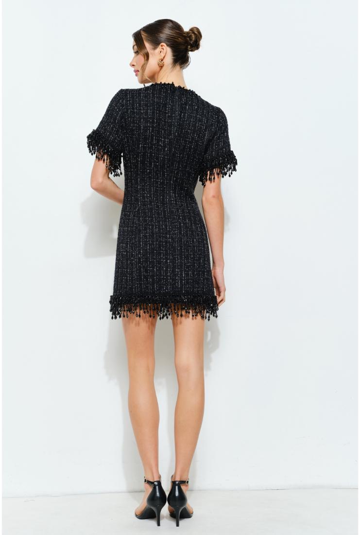 Women's Iris Beaded Fringe Tweed Mini Dress - Black In Size Small - Pippa & Pearl Women's Iris Beaded Fringe Tweed Mini Dress - Black In Size Small - Pippa & Pearl