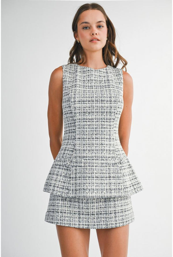 PRE-ORDER ONLY! (ETA August '25) Ember Tweed Peplum Mini Dress