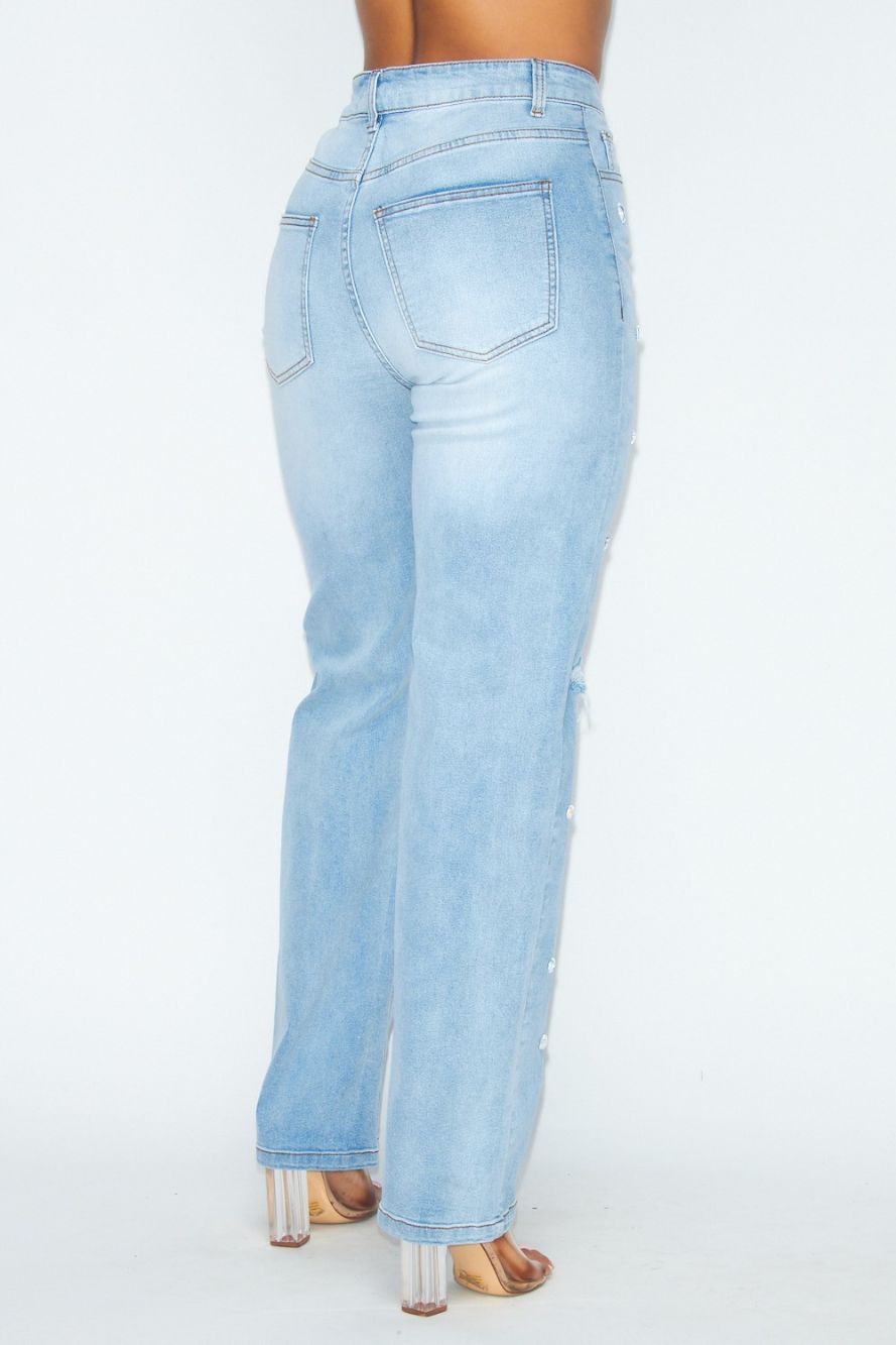 Blythe Jewel Stone Straight Leg Denim Jeans