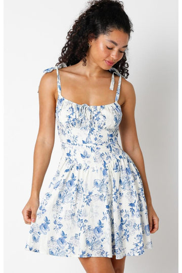 Sammy Ruffle Mini Sun Dress - Blue Florals