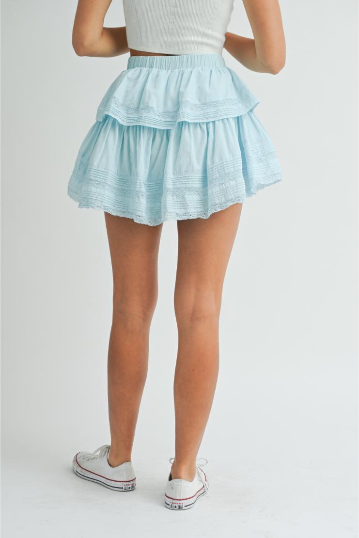 Priscilla Light Blue Ruffle Lace Mini Skirt