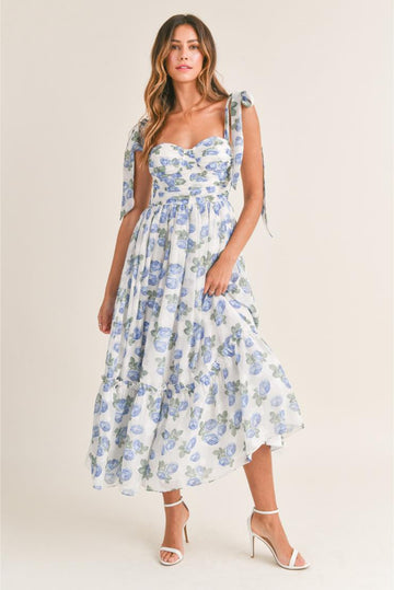 Pre-Order Only! (May '24) - Abigail Blue Florals Midi Dress