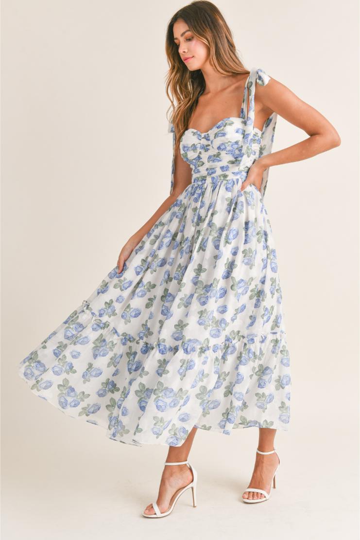 Abigail Blue Florals Midi Dress