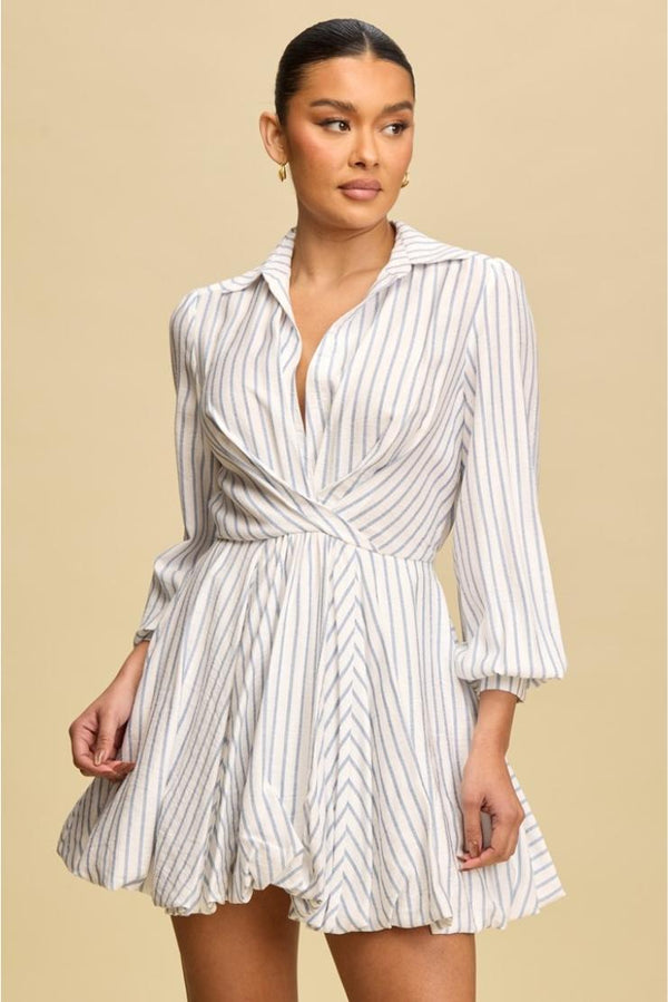 Capri Pin Stripe Long Sleeve Bubble Hem Mini