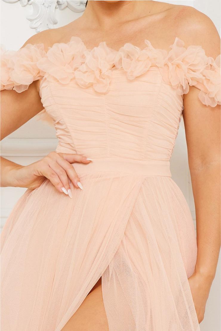 Darla Nude Pink Tulle Floral Gown