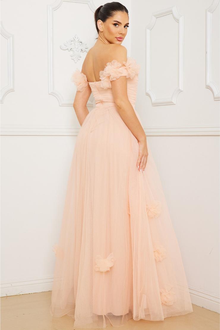 Darla Nude Pink Tulle Floral Gown