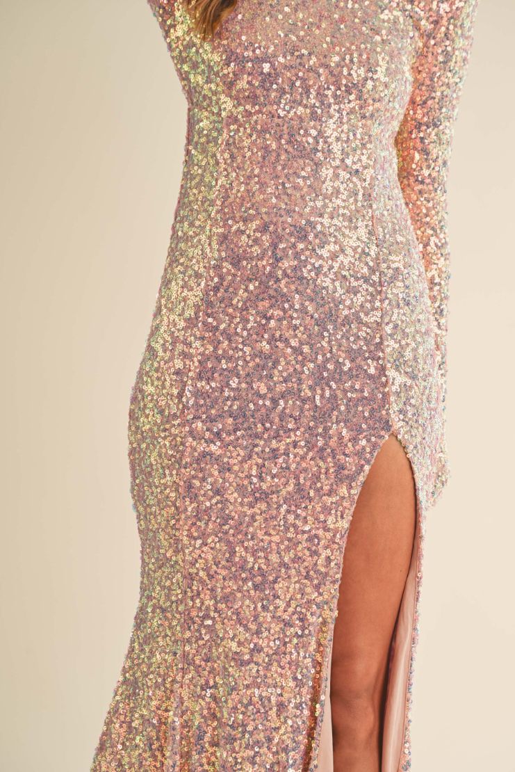 Mariah Sequin Long Sleeve Maxi Dress - Blush