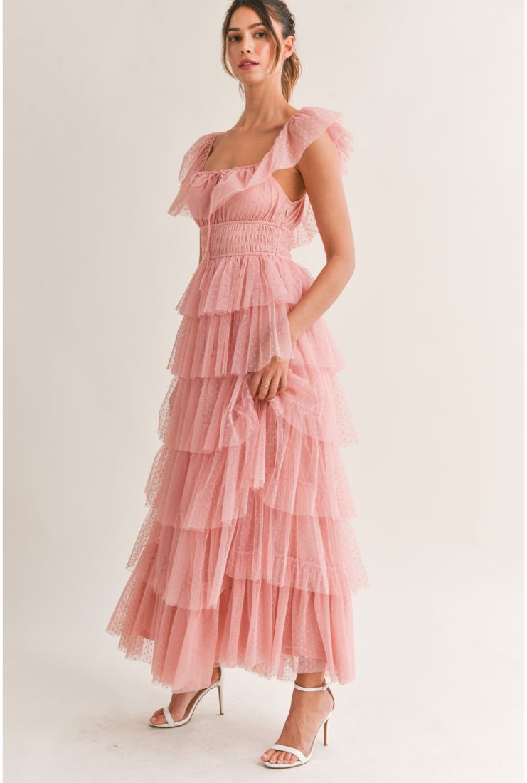Belle Ruffle Tiered Maxi Dress - Blush Pink