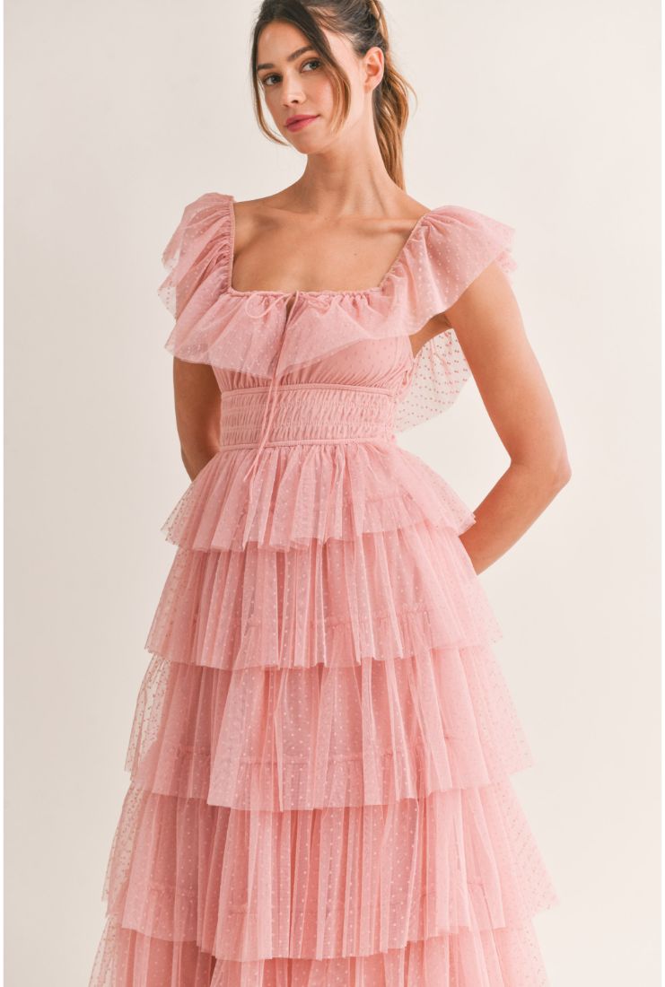 Belle Ruffle Tiered Maxi Dress - Blush Pink