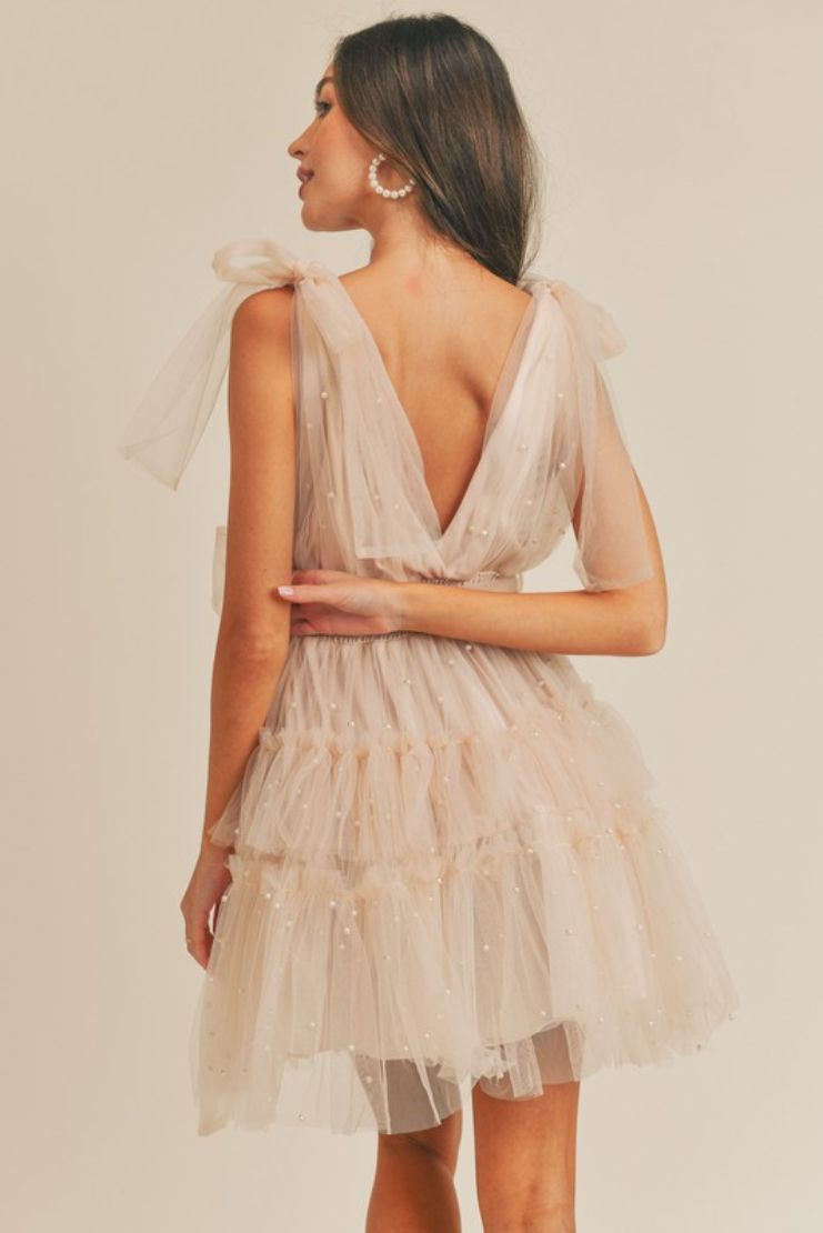 Sophia Pearl Tiered Tulle Mini Dress - Blush
