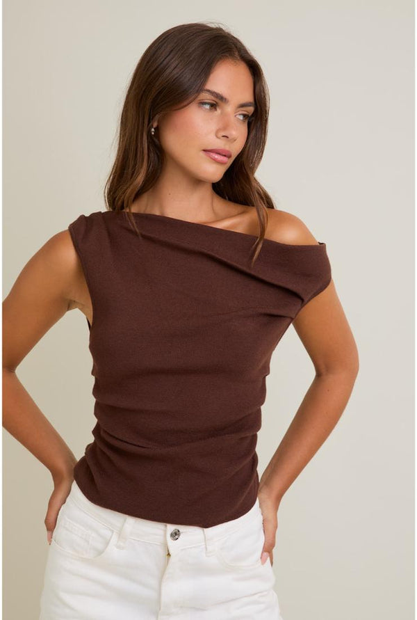 Amiri Asymmetrical Neck Sweater Top - Brown