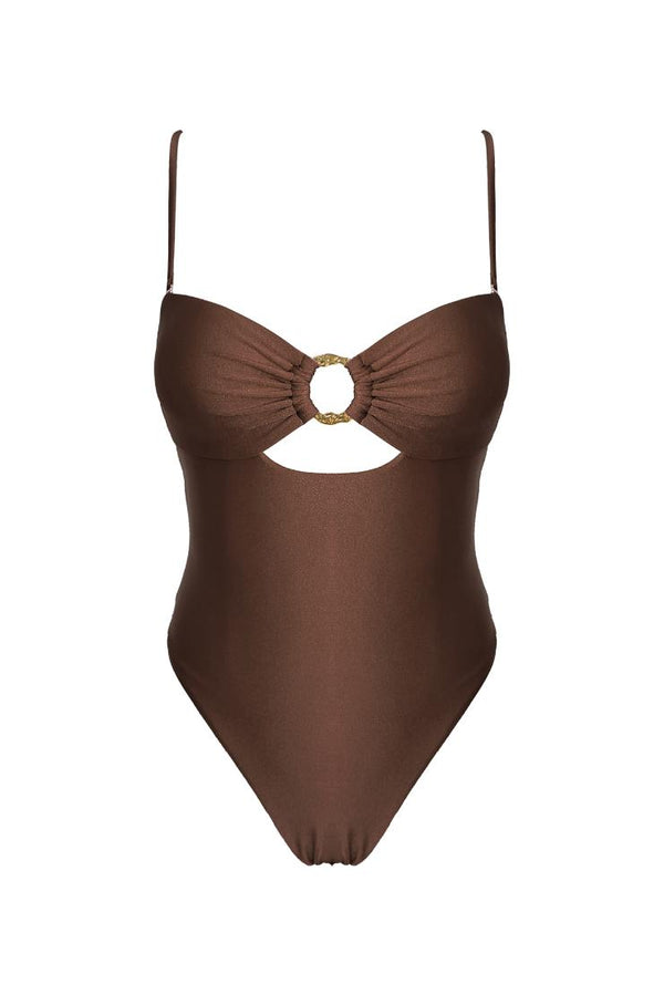 Sienna Ruched Cutout One Piece Swimsuit - Chocolate