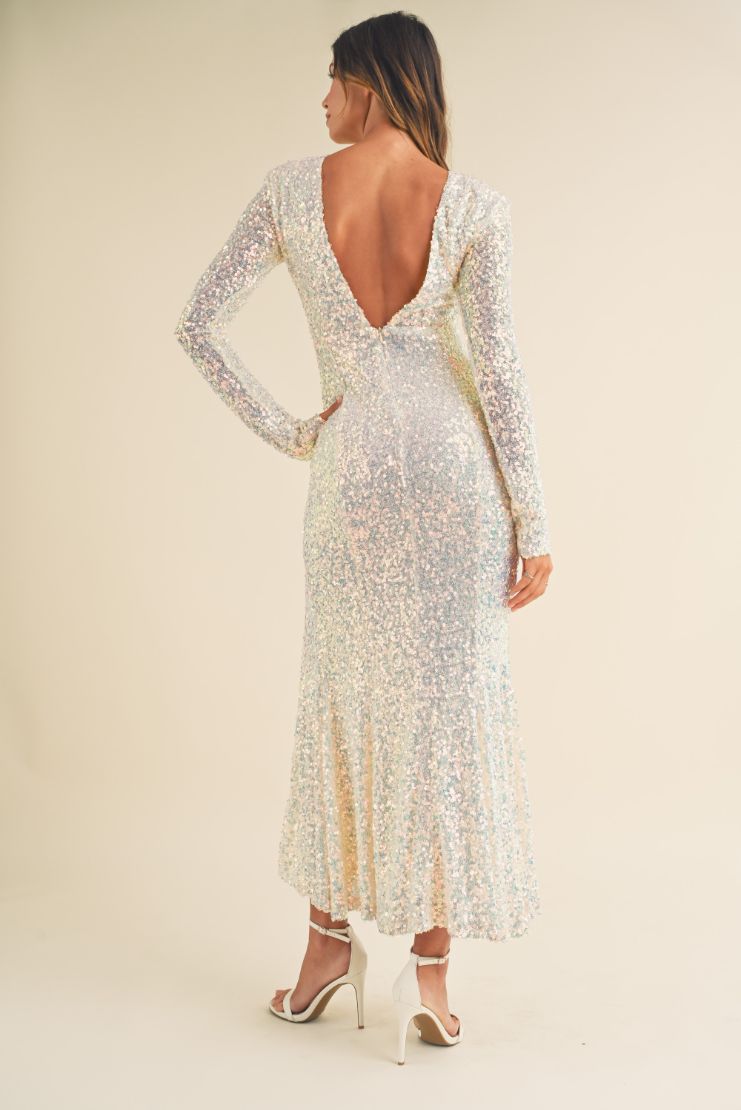 Pre-Order Only! Mariah Sequin Long Sleeve Maxi Dress - Ivory