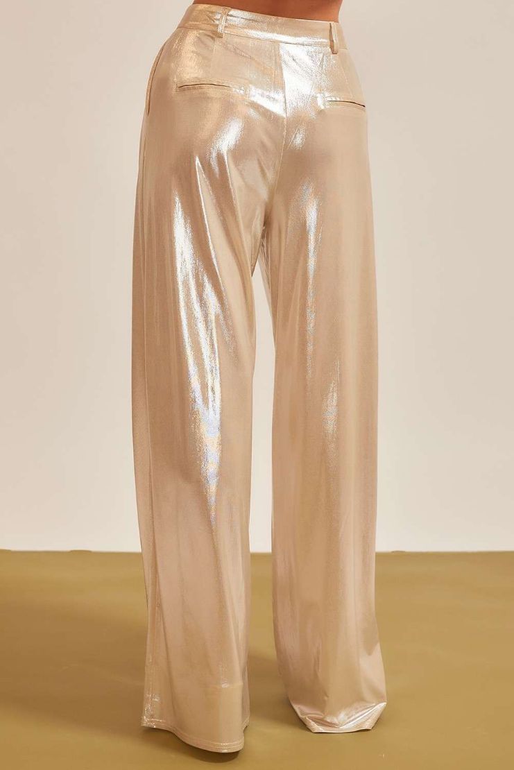Hera Liquid Champagne Metallic Trousers and Button Up (Sold Separately)