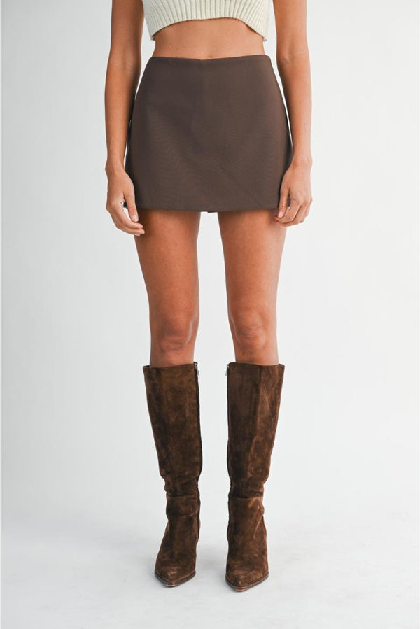 Cindy High Waisted Mini Skort - Chocolate