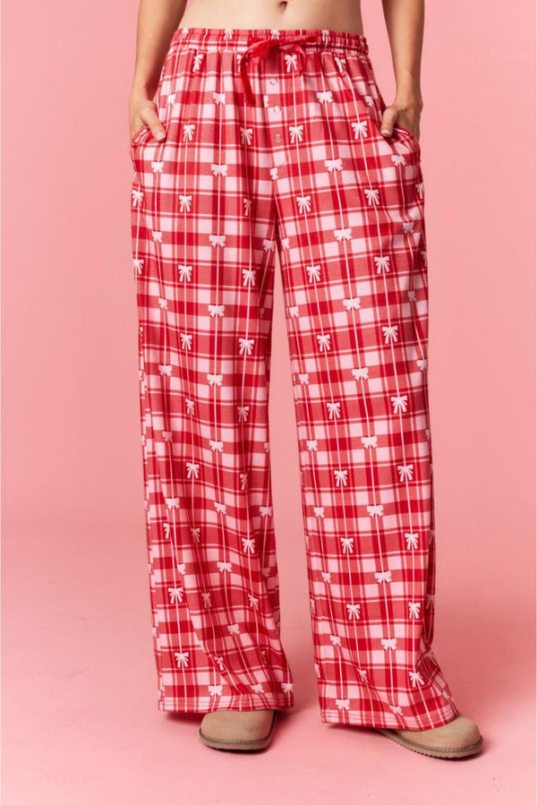 Emmie Coquette Pink Bow Plaid Printed Pajamas