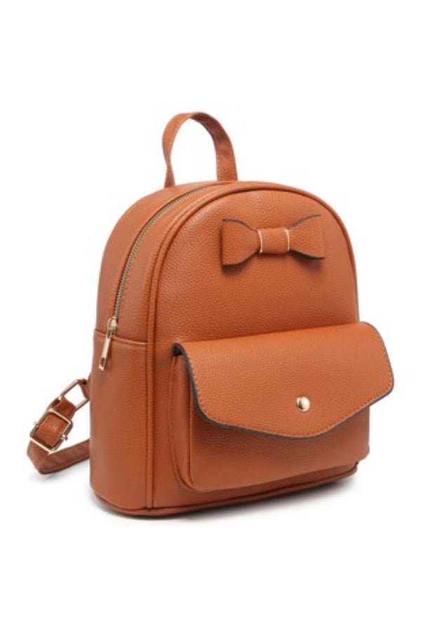 Cindy Faux Leather Bow Detail Mini Backpack - Cinnamon