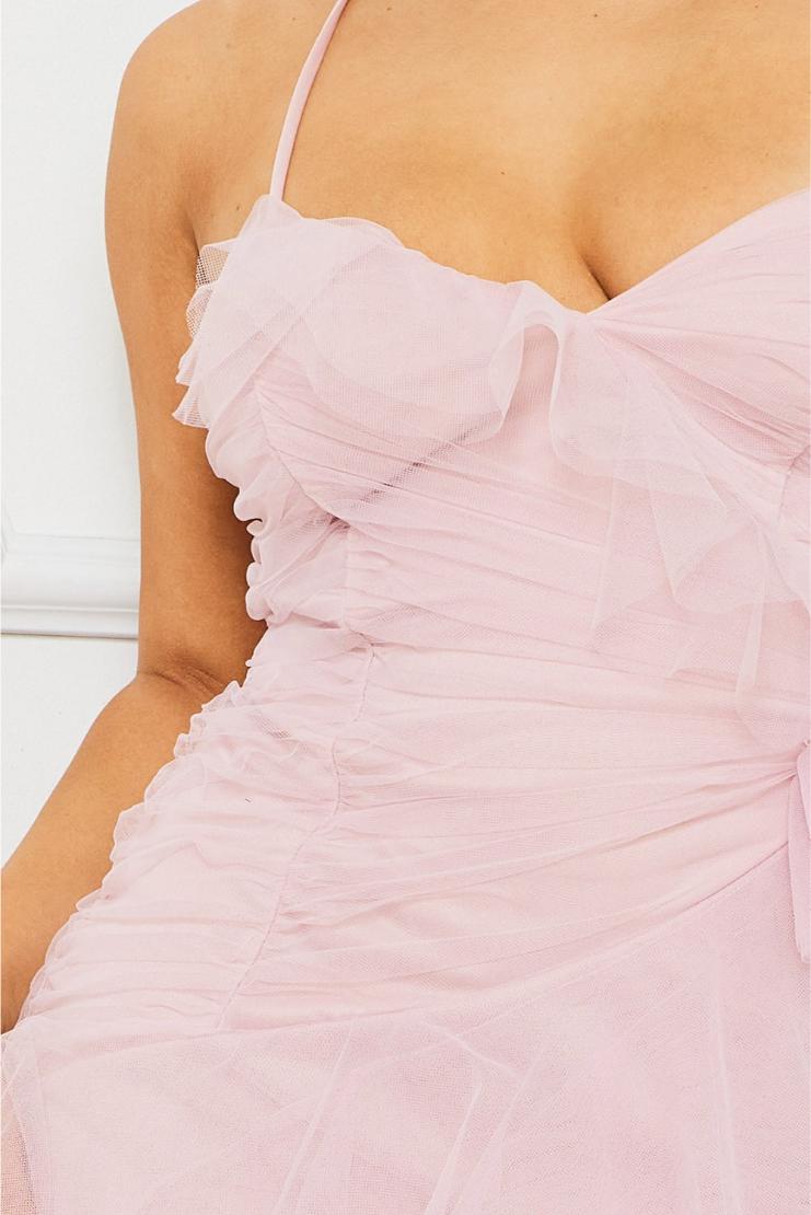 Gracie Dusty Rose Tulle Layer Ruffle Maxi