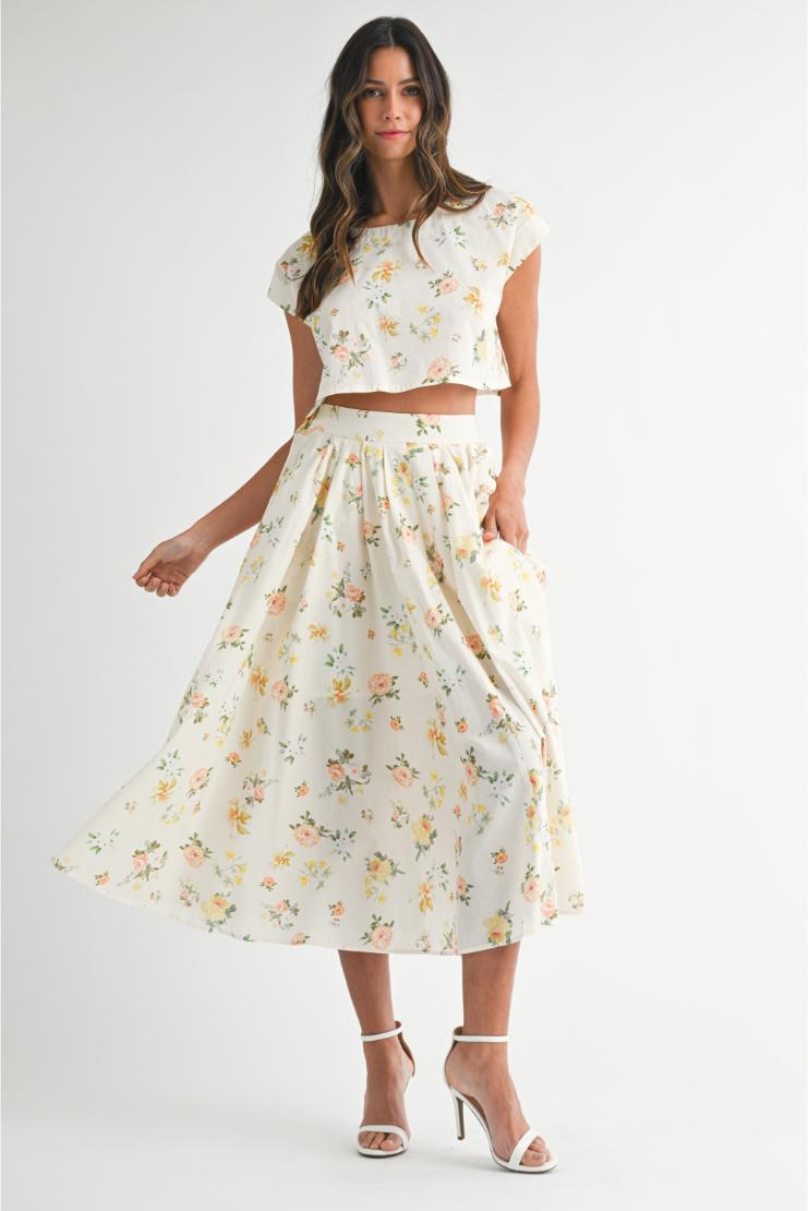 floral flare skirt yellow