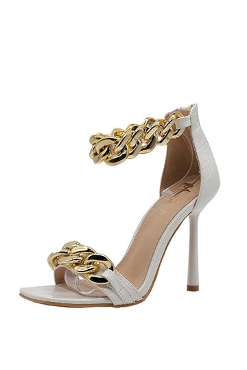 Sasha Gold Chain White Sandals