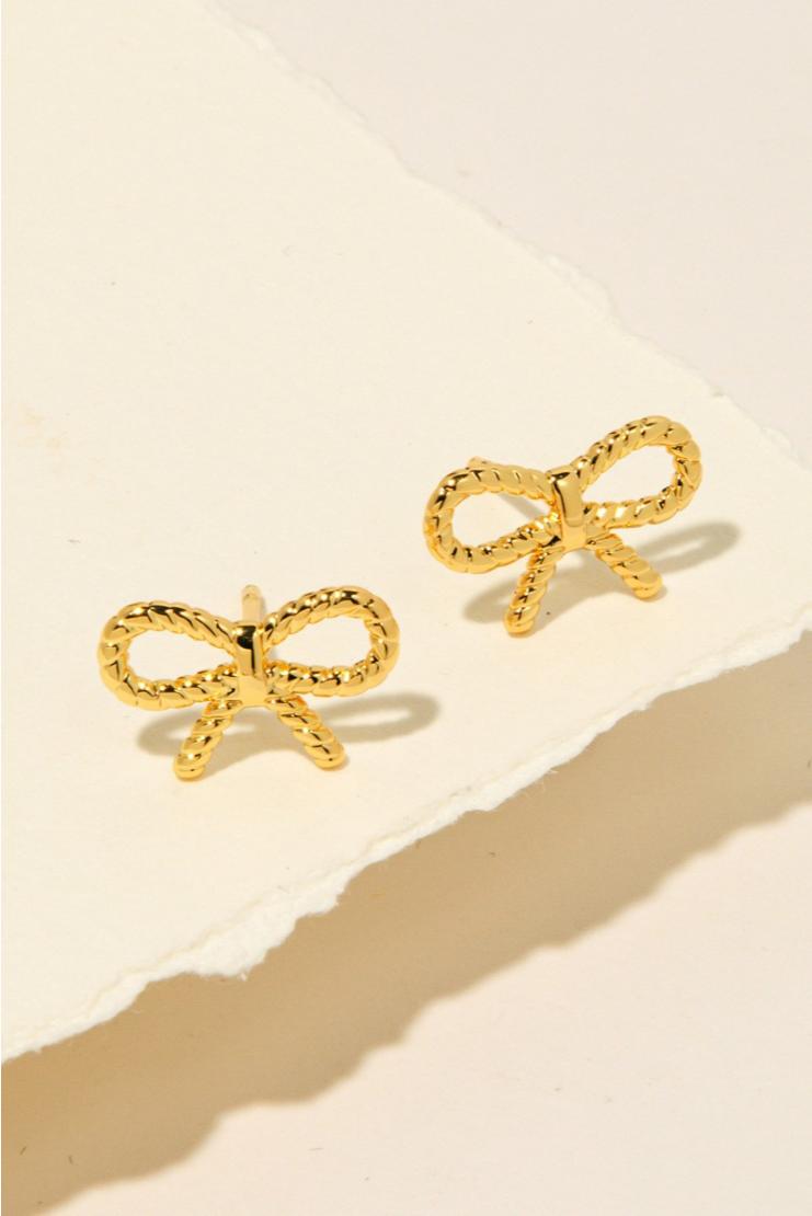 Ritika Rhinestone Bow Knot Gold Metal Stud Earrings main image 1